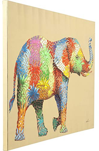 Kare Design Bild Touched Flower Elephant Bunt, Leinwandbild, Elefant, Acrylfarbe, Canvas, handgemalte Details, leichte Wandmontage, Modern, Wohnzimmer, Schlafzimmer, Flur, 90x120x4 cm (H/B/T)