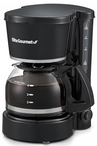 Elite Gourmet EHC-5055 Automatic 5-Cup Brew & Drip Coffee Maker with Pause N Serve Reusable Filter, On/Off Switch, Water Level Indicator