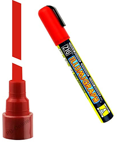 3 Stück ZIG Illumigraph PREMIUM Kreideschreiber PMA-510 wasserlöslich 6mm schräge Spitze (Leuchtrot)