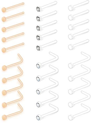 Mayhoop 20G Nasenpiercing Retainer Flexibler Bioflex Kunststoff Nase Ringe Piercing 30 Stück Transparent und Hautfarbe Nasenstecker