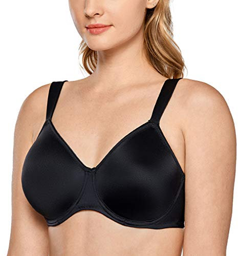 Delimira Women's Non-Padded Minimiser Bras Full Coverage Seamless Underwire Plus Size Smooth T Shirt Bra Black 38D