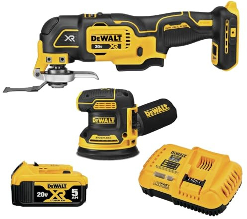 DEWALT 20V MAX Orbital Sander and Oscillating Tool, Cordless Woodworking 2-Tool Set with 5ah Battery and Charger (DCK202P1)