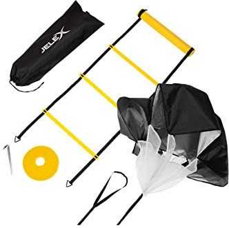 JELEX Master Koordinations & Sprint Trainings Set 13-teilig bestehend aus Sprintfallschirm, Koordinationsleiter, 6 Trainingshütchen und Tragetasche aus strapazierfähigem Material