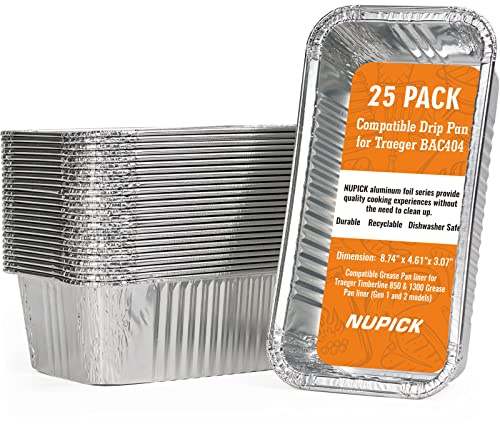 NUPICK 25 Stück Abtropfschalen für Traeger Timberline 850 & 1300 Fettpfanne (Gen 1 und 2 Modelle), BAC404/BAC582 Grill-Tropfschalen | Passend für Timberline 850 & 1300 Fettwanneneinlage (Gen 1 und 2 Modelle), Grill-Tropfschalen