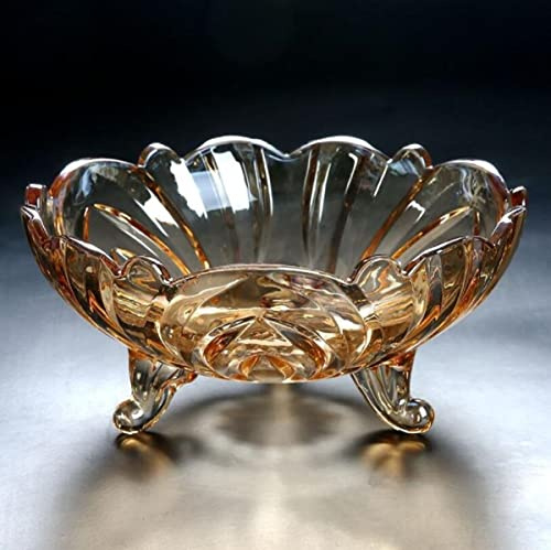 JUNYFFF Large Glass Crystal Fruit Bowl Candy Tray Decorative Home/Office Multipurpose Eco-Friendly Glass Bowl, 24Cm, Gold