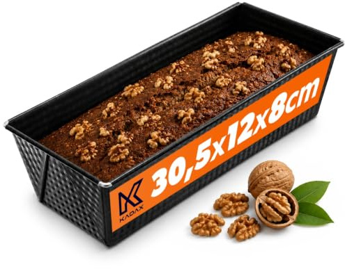 KADAX Moule à Gâteau Rectangulaire en Tôle Antiadhésive, Idéal pour Brioche, Brownie, Cake aux Fruits Confits, Pain de Viande et Terrine (30.5 x 12 cm, Noir)