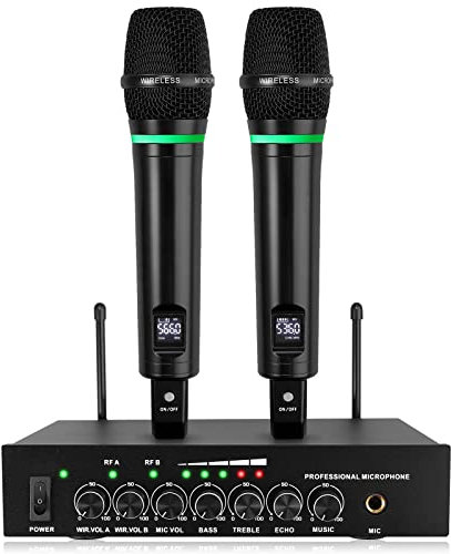 LiNKFOR Drahtloses Mikrofon UHF-Wiederaufladbares Bluetooth 5.0 Dual Handheld Metall Mikrofonsystem Kabellos, Eingang/Ausgang, 6,35mm Ausgang für Karaoke-Maschine, Mixer, Soundbar