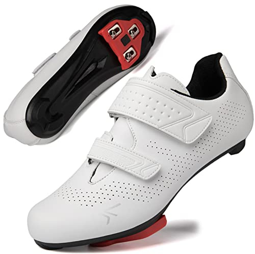 Mens Womens Cycling Shoes Compatible with Peloton Road Bike Riding Bicycle Pre-Installed Delta Cleats(2_White,39)