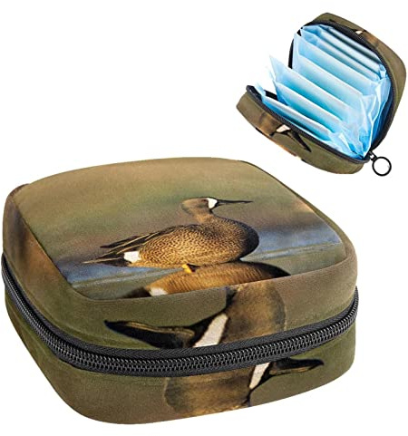 Aufbewahrungstasche für Damenbinden, Menstruationstassen-Tasche, Perioden-Tasche Organizer für weibliche Pads, Tampons, blau-geflügeltes Blaugrün Anas Schwimmen