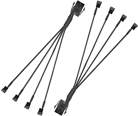 SinLoon 6-poliger PCIE-auf-3/4-poliger Lüfter, 2 Stück 6-poliger PCIE-Stecker auf 4 x 3-poliger 4-poliger PC-Gehäuselüfter-Konvertierungskabel für PC-Gehäuselüfter, 10 Zoll (1 to 4)