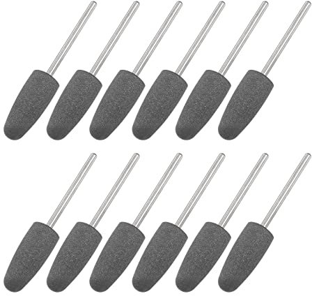 sourcing map 12pcs 120 Grits Abrasive Mounted Stone 2.35mm Shank 2/5(10mm) Dia Conical Heads Stone Grinding and Polishing Wheels for Nail Polishing
