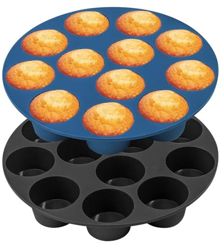 webake Mini bandejas para magdalenas de silicona para freidora de aire, 2 unidades de 4,5 cm, moldes para magdalenas, moldes de pasteles, bandeja de hornear para cupcakes, brownies, pudín de pasteles