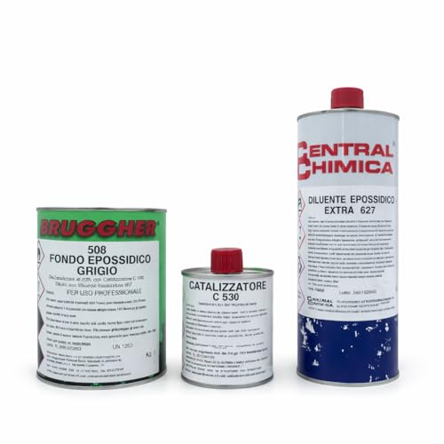 Kit Fondo Epossidico Anticorrosivo per Metallo con Catalizzatore + Diluente – Primer Bicomponente Professionale 1,2 kg – Colore Grigio