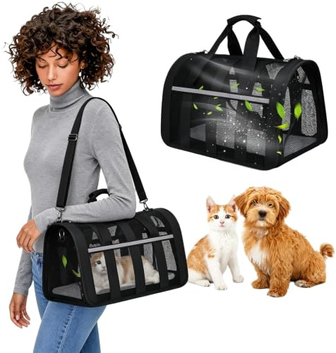 PETCUTE Transporttasche für Katze Hund,Hunde Transportboxen mit Reflektierenden Streifen,Faltbare Hundetransportbox mit Innerer Sicherheitsgurt,Abnehmbare Matte,Katzentragetasche für Haustiere,Bis 7kg