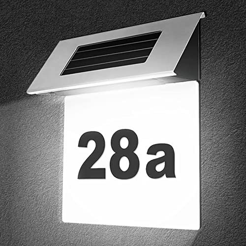 Edelstahl Hausnummer Solar Beleuchtete 4 LEDs Solarhausnummer mit Dämmerungsschalter IP65 Wasserdicht Außen mit Nummern 0-9 & Buchstaben A-H