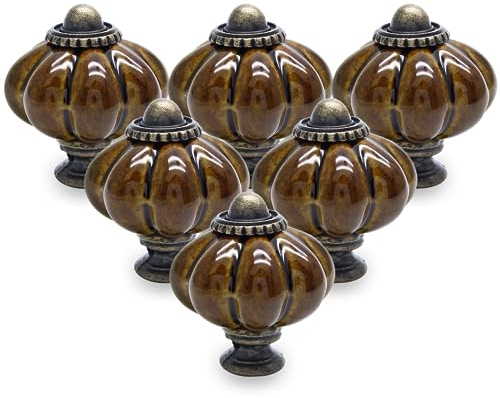 Cjueiom Ceramic Drawer Knobs, Coffee Brown, Vintage, 25 Pack | Cupboard Knobs with Mounting Screws, Antique Wardrobe Pull Handles, For Kitchen Cabinet and Dresser