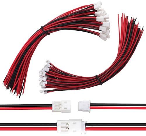 Lyeteung 30 Pairs Mini Micro JST-ZH 1.5 Plug Connector, JST 2 Pin Micro Electrical Male and Female Connector Plug Wire Cable, with 150mm 26AWG Wire (Black Red)