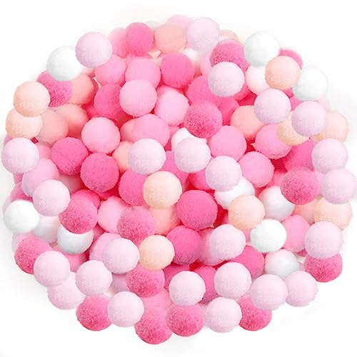 TOAOB 300 Stück Pompons zum Basteln 25 mm Rosa Serie Groß Pompom Plüsch | Hochelastische Bälle Kunst Bommel für Dekorieren, Verzieren Nähen DIY Lustige Kreativen Handwerk