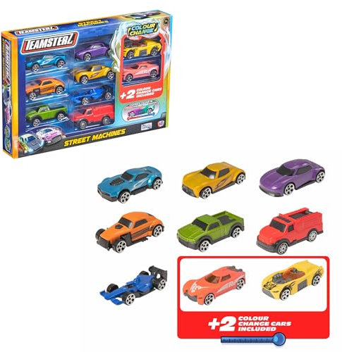 Teamsterz Ensemble de Jeu de Voitures de Machines de Rue | 9 Voitures moulées sous Pression | 2 Voitures à Changement de Couleur activées par l'eau | Jouets de Voiture idéaux pour l'eau et l'heure