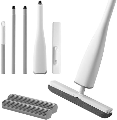 Dekohome Mop girevole 360 ideale per pulire pavimenti, pareti, soffitti, mobili e finestre. Arriva a qualsiasi angolo, funzione autodrenante, colore bianco, include 2 spugnette
