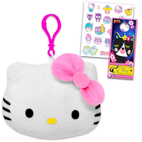 Hello Kitty Plüsch-Schlüsselanhänger-Set – Bündel mit Reißverschluss für Kinder mit Tattoos, mehr Taschenclips, Partygeschenk, Schlüsselanhänger, Taschenclip