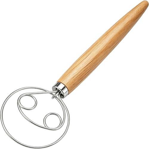 Agttete Danish Dough Whisk Stainless Steel Wooden Handle for Sourdough Bread Pastry and Pizza Baking
