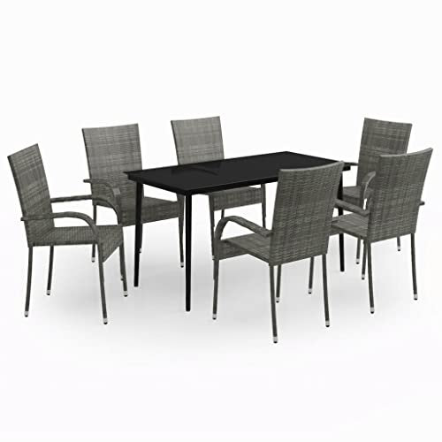 Makastle 7-TLG. Gartenmöbel Set Stühle mit Tisch, Garten Sitzgruppe für 6 Personen, Essgruppe Sitzgarnitur Gartengarnitur Garten Loungemöbel für Terrasse und Balkon, Grau und Schwarz