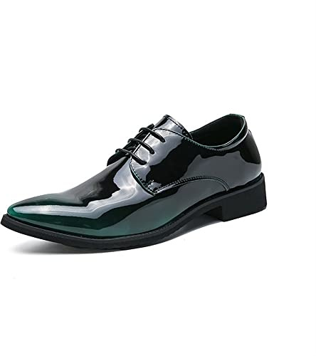 Kanggrei Män Mode Klänning Affärssko Oxford Formella Spetsiga polerade tå Snörning konstläder Derbyskor(Color:Green,Size:45 EU)