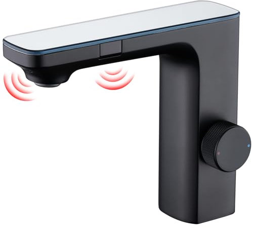 CREA Rubinetto Bagno Infrarossi, Miscelatore Lavabo Automatico con Sensor, Nero Opaco