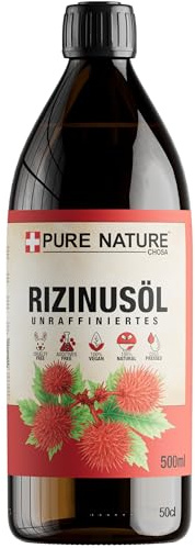CHOSA Bio Rizinusöl Kaltgepresst Unraffiniert 100% Reines 500 ml - Rizinus Öl Haare, Haut, Bart, Wimpern - Vegan Massageöl & Haaröl für Pflege & DIY Kosmetik - Castor Oil 500ml Flasche
