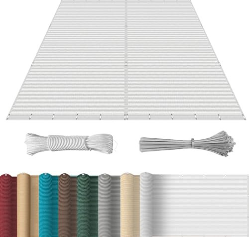 Balkon Sichtschutz Ohne Bohren 135 x 950 cm Windschutz Staubschutz Wetterfest Balkonverkleidung, Beständig Balkonfächer Balkon Sichtschutz mit Ösen Kabelbinder für Zaun, Weiß