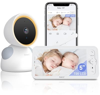 ARENTI Baby Monitor Video e Audio,2K Wifi Telecamera Bambini con Monitor 5'',Rilevamento di Temperatura/Umidità e Suoni/Movimenti,Visione Notturna, Audio Bidirezionale,for Neonati