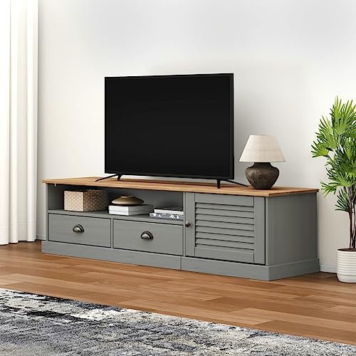 Iiaky TV-Schrank VIGO Grau 156x40x40 cm TV Schrank Sideboard Wohnzimmer Fernsehschrank Wohnzimmer MöBel TV MöBel Massivholz Kiefer
