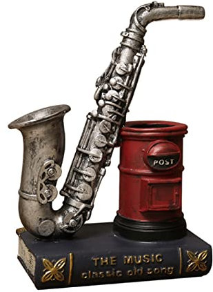 schulpture Figur Sammlerstück Stifthalter Retro Musikinstrument Handwerk Vintage Violine Jazz Saxophon Geschenk