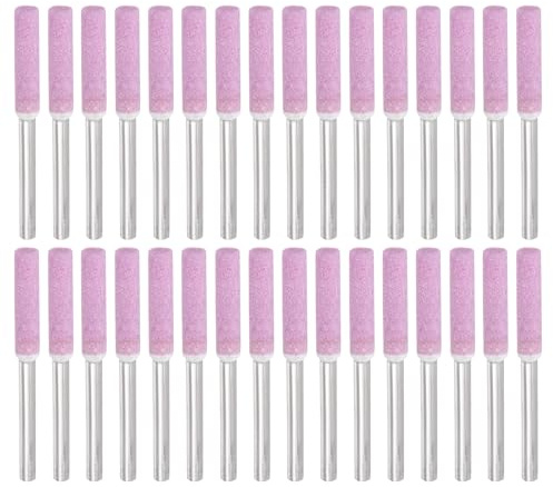 PATIKIL 32 Pcs Diamante Afilador De Cadena De Sierra 3/16 Inch Piedra De Afilar De Alta Dureza Kit De Afilado De Cadena De Lima Sierra De Cadena Piedra Joyería Madera, Rosa (4.8mm)