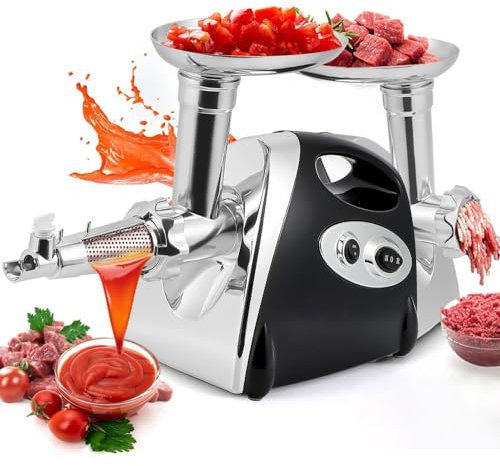 Picadora de carne eléctrica, colador de tomate de 800 W, máquina para embutir salchichas, máquina para hacer salsa de tomate, máquina picadora de carne con 3 platos y tubos para embutir salchichas