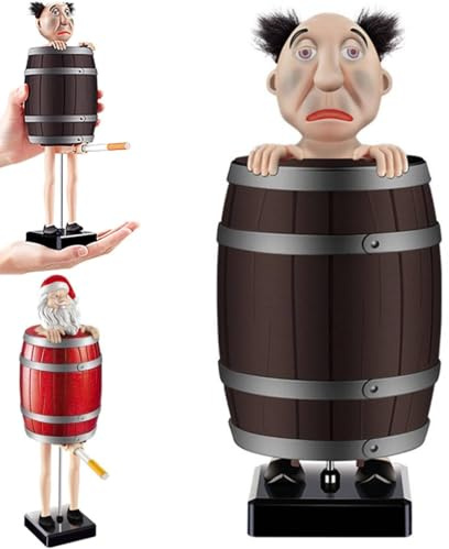 Funny and Quirky Cigarette Dispenser, Prank PopUp Cigarette Holder Box, Santa Claus in The Wooden Barrel Cigarette Box Figurines for Christmas Party Home Decor (Uncle)