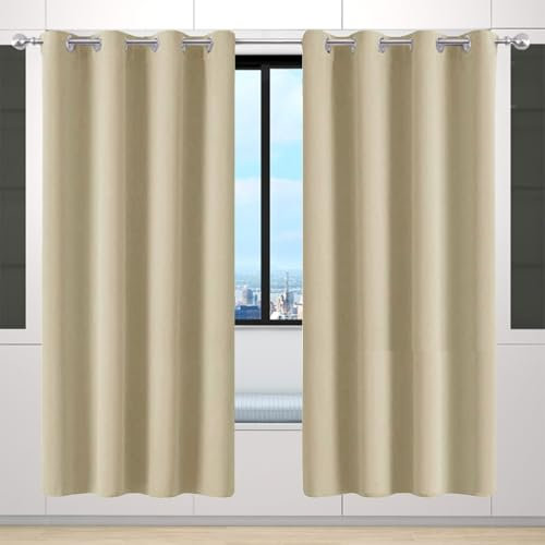 LIUNADM Vorhänge Blickdicht 125 x 175 cm mit Ösen Blickdicht Polyester Gardinen Ösenvorhang Ohne Bohren Energieeinsparung für Wohnzimmer Schlafzimmer, Creme Farben