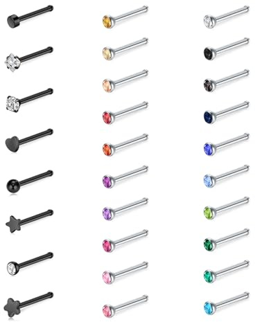 WillTen 30 Stück Gerade Nasenpiercing Silber Gold, 20G Nasenstecker aus Edelstahl Kleine Nasenpiercing Stecker, Winziger Nostril Nase Nose Nasen Piercing Stecker für Frauen