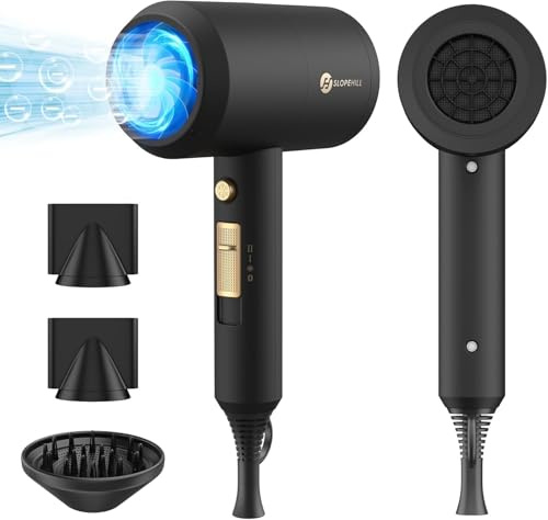 slopehill Ionen Haartrockner 1800W AC Motor Föhn Schnelltrocknen Hair Dryer | Salon Haarfön, Fön Diffusor & Stylingdüse, 3 Heiz-& 2 Gebläsestufen + Abkühlstufe für Zuhause & Reisen（Graphit Schwarz)