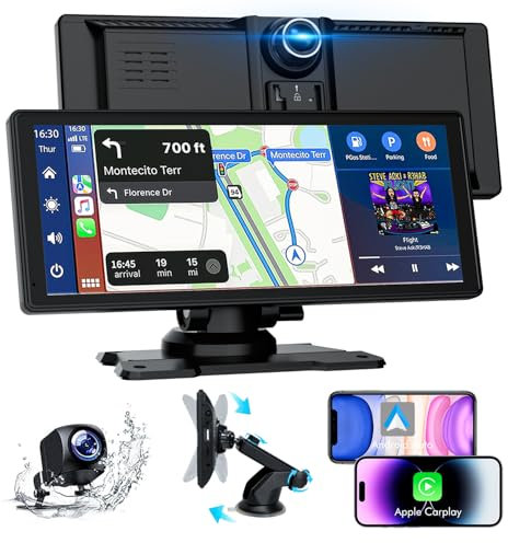 Vibefit Apple Carplay, 8.88 Car Play Screen for iPhone & Android with 1080P HD Rear & Front Cameras, GPS Navigation, Bluetooth 5.2, Hands-Free Voice Control, Mirror Link, AUX, FM