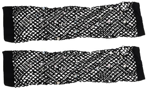 WRITWAA Lange Fingerlose Netz Handschuhe Für Damen Aus Elastischem Mesh Mit Strasssteinen Glitzernde Netzhandschuhe Für Nachtclub Party Und Cosplay