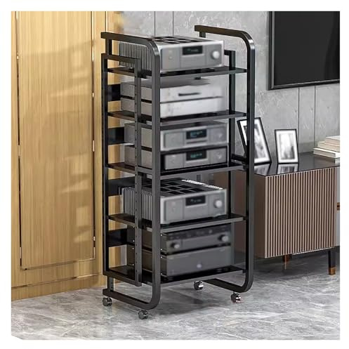 HiFi Rack 43 Inch Tall Audio Rack Cabinet, AV Media Stand 5 Tier With Adjustable Shelves, Media Tower Cabinet Shelf For Game Consoles Entertainment/Record Player/Stereo Receiver/CD Players
