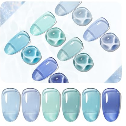 JODSONE 10ml 6 Farben Jelly Gel Nagellack Set Ozeanblau Türkis Gelpolitur mit Kristall Langlebig Alle Jahreszeiten Need U V Lampe