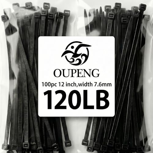 Zip Ties 12 inch ，Heavy Duty Cable Ties with 120 Pounds Tensile Strength，Black Zip Ties，100 Pack, Wire Ties for Indoor and Outdoor Use.