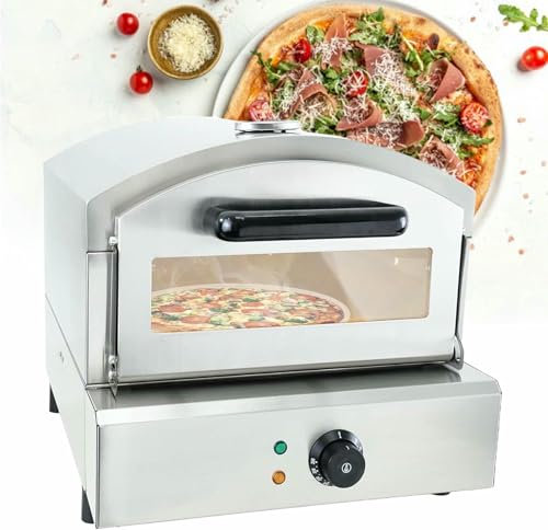 BTOIASYHF Fornello per Pizza da Banco Commerciale, Monostrato, 30cm, Acciaio Inox, con Rilevatore di Temperatura E Mirino, 220V