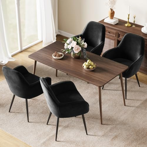 ELUCHANG Esszimmerstuhl, 4er Set, Küchenstuhl, Polsterstuhl, Sessel Bequem mit Armlehne, Loungesessel, bis 150 kg Belastbar, Samt, für Esszimmer, Küche, Wohnzimmer, Schwarz