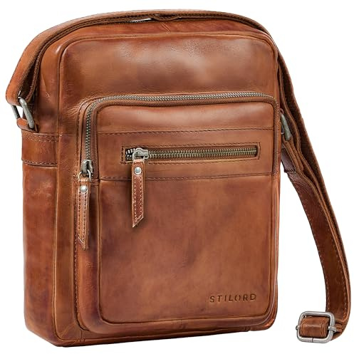 STILORD Lyon – Ledertasche Herren Cognac Klein Leder | Umhängetasche, Schultertasche, Handtasche zum Umhängen & Messenger Bag kompakt