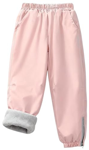 Exemaba Kids Waterproof Trousers Fleece Lined Girls Winter Warm Snow Pants for for Walking, Travelling, Hiking(Pink,150/9-10 Years)