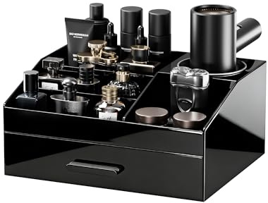ProCase Organizador de Colonias con Cajón,Soporte Acrílico para Perfumes,Organizador de Encimera de Baño para Hombres y Mujeres,Almacenamiento para Tocador de Perfumes y Skincare,-1 Nivel/Portavaso